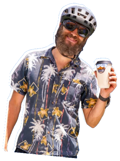 A cyclist holding a Colorado Cup