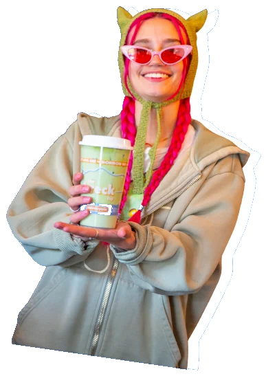 A customer smiling with a Colorado Cup